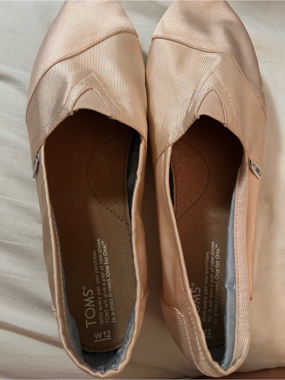 Toms Women's Slip-On Flats in Pale Pink Satin